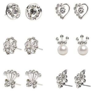 New CZ Silver Stud Earrings Set of 6 Pairs Boxed Ready for Gifting!